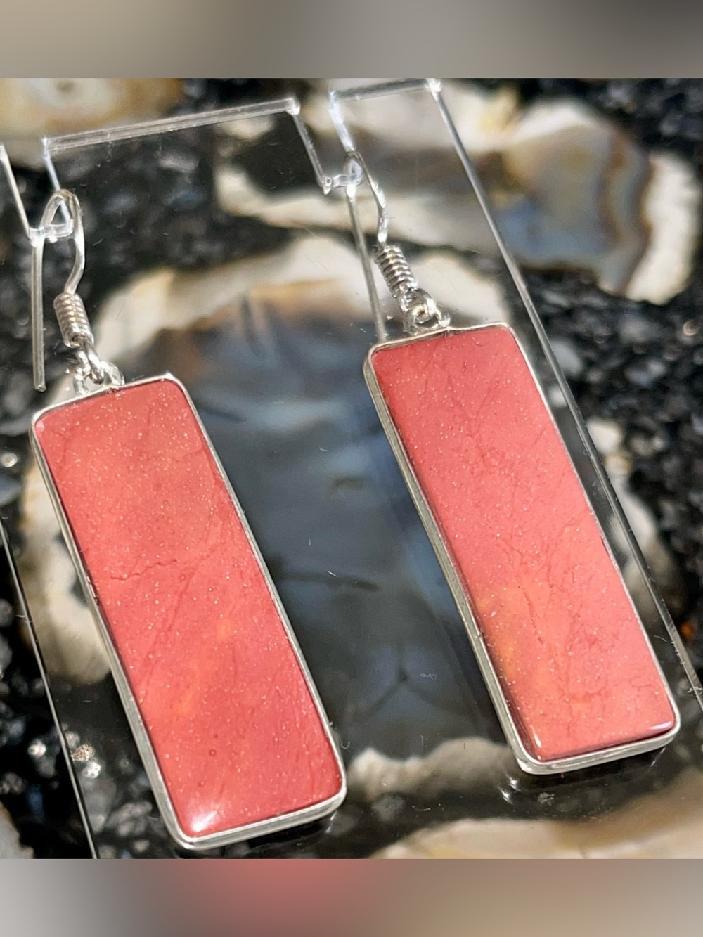 Lightweight Burgundy Mookaite Jasper Earrings 2”